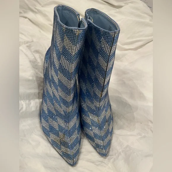 New Gianni Bini Alford Checkered Rhinestone Flared Heel Booties - Picture 5 of 11